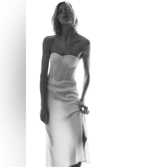 Zara dress midi satin wedding corset rhinestone party shower bridal cocktail - Picture 10 of 16